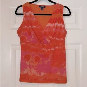 Chaps RL Mesh Tie-Dye Tank Top 1X Orange/Pink NWOT Cami Casual Sleeveless